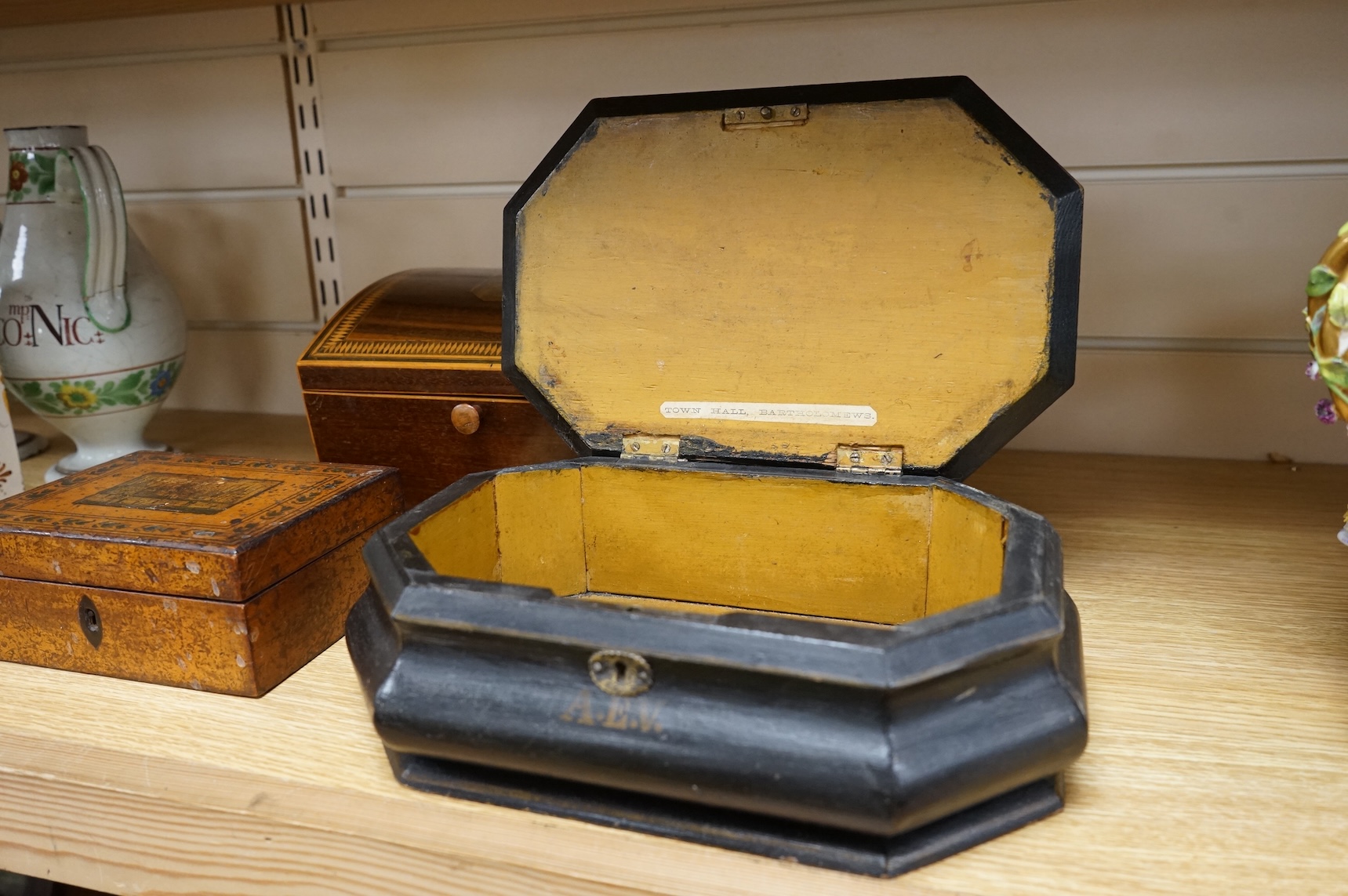 Three 19th century boxes, all with printed views of Brighton, tallest 13cm